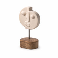 Two-Faced Human Face Sculpture Geometric Sculpture with Wood Base Modern Tabletop Statue for Home Stylists, Bookshelf