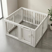White Dog Playpen Fence Plastic Indoor Dog Fence Snap-Together Freestanding Pet Gate Lockable Door for Household Use