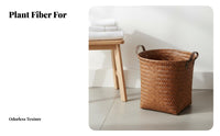 Imitation Rattan Laundry Basket Portable Clothes Hamper with Handles Faux Rattan Storage Container Rustic Design for Living Room