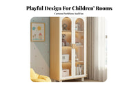 Stable and Sturdy children's Cupboard with Arched Doors Modular Design Bookshelf Detachable Legs Storage Furniture Bear-Shaped Handles for Families, Parents, Living Room, Bedroom, Playroom