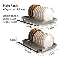 Dish Rack Set with Pull-Out Rack, Carbon Steel Drawer Organizer for Kitchen Cabinet, Space Saving Built-in Track and No Drill Drainage Design