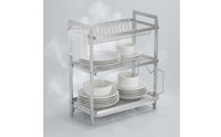 Dish Drainage Rack with Drain Board Rectangular Frame Stainless Steel Dish Drainage Rack Large Capacity Kitchen Organizer