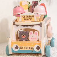 Early Learning Wooden Ice Cream Truck Encourages Imaginative Play Ice Cream Cart Playset Develops Fine Movement Skills Shape Sorter Food Truck for Preschoolers, Toddlers