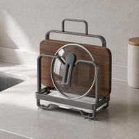 Countertop Pot Lid and Cutting Board Holder with Drain Rack