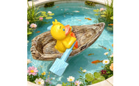 Duck in Boat Cartoon Decor Display Piece for Pond, Patio
