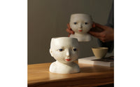 Face Planter Sculptural Bust Planter Face Flower Pot Elegant Statue Classical for Desk, Bookshelf