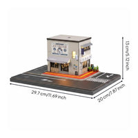 1/64 Corner Inn Model Detailed Accessories 1:64 Scale Diorama LED Lighted Die Cast Parking Scene for Collectors, Shelf Display, Collection Cabinet