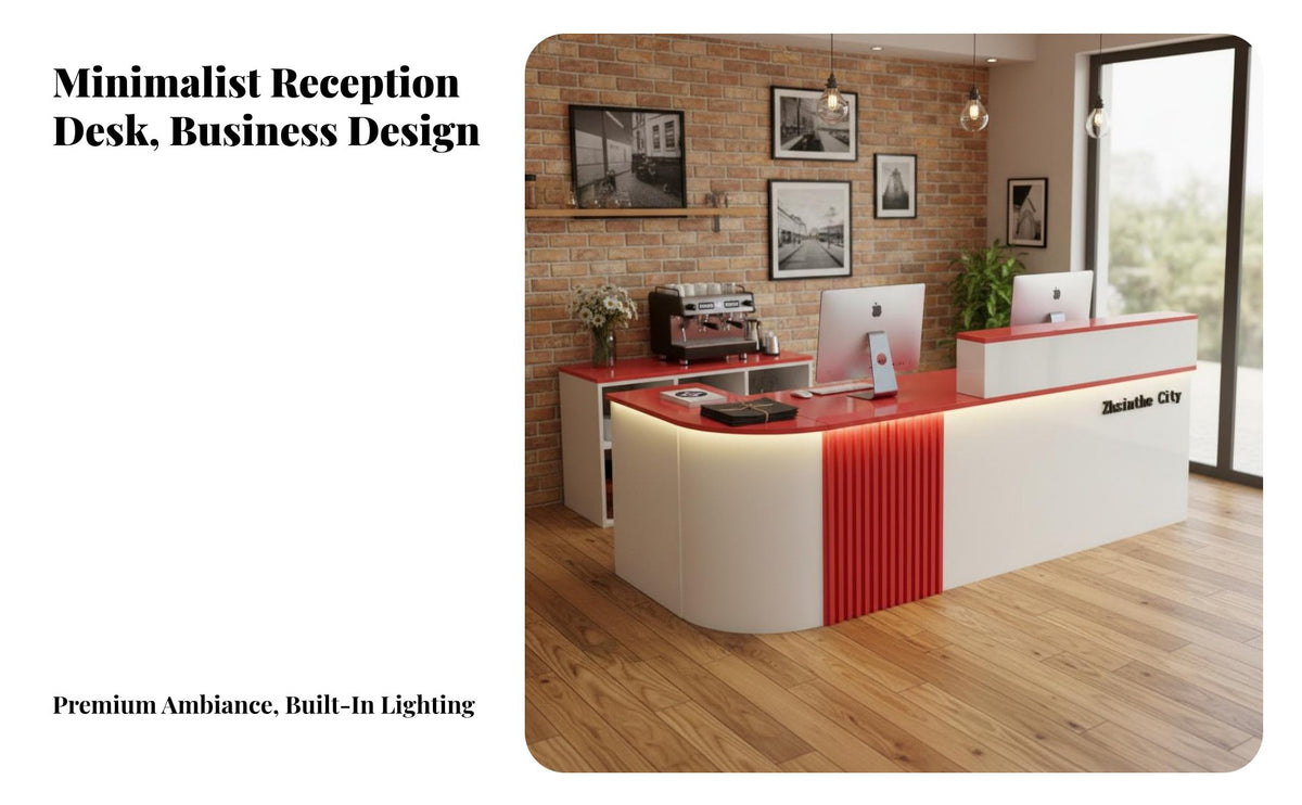 Modern Reception Desk Sturdy Construction Modern Reception Desk with Storage Easy to Clean White Checkout Counter for Shopkeepers, Salon Hotel
