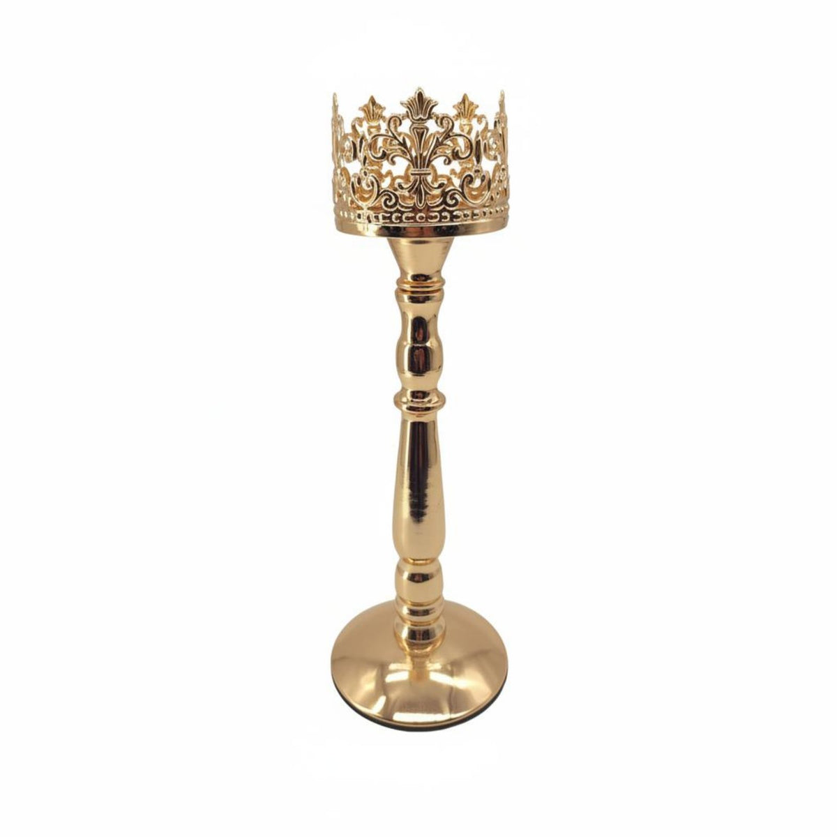 Stable Base Crown Shaped Candle Holder Metal Pedestal Candlestick Vintage Design Candle Stand for Wedding, Party, Photoshoot Prop