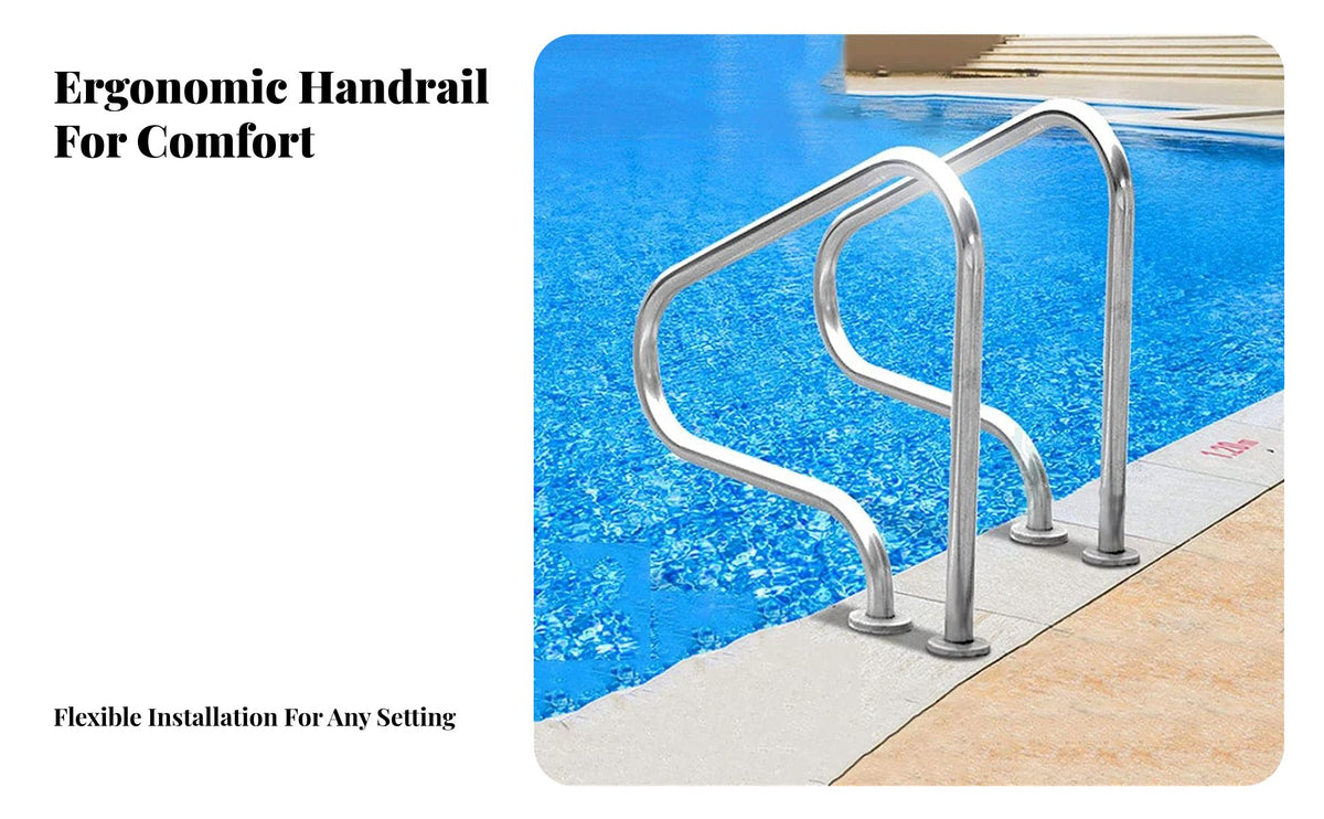 Swimming Pool Handrail Rust Resistant Stainless Steel Pool Rail Heavy Duty Deck Mount Handrail for Swimmers, Children, Poolside, Water Park, Spa