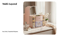 Desktop vanity Case with Mirror and Drawers particle-proofresistant for Skincare Users