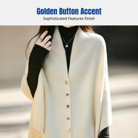 Wool Cape Shawl, Pure Australian Wool Button, Elegant Poncho, Autumn Winter Wrap for Women