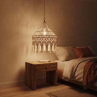 Boho Lampshade with Tassels Handmade Macrame Lampshade Cotton Macrame Light Cover Bohemian Hanging Lamp Shade Textured