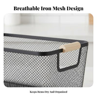 Wire Mesh Carrier with Wooden Handles Easy to Carry Organizer Bin Rust-Resistant