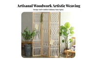 Natural Materials Bohemian Folding Screen Foldable Design Wooden Frame Woven Screen Portable 3-Panel Room Divider for Apartment Dwellers, Interior Decorators, Office Workers, Guesthouse, Bedroom