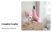 Faux Animal Cosplay Set Furry Face Covering Tail Gloves Set Fuzzy With Bells Costume Accessories for Women, Teens, Halloween,