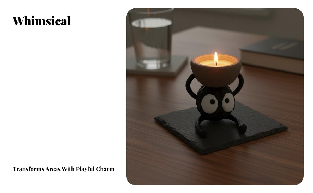 Soot Sprite Tea Light Holder 3D Printed Fluff Particle Candle Stand Cute Design Cartoon Character Candle Vessel for Anime Fans, Desktop, Office