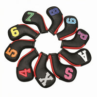 10 Pieces Golf Iron Head Covers Black Iron Club Covers Sports Gear Gear