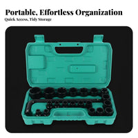 21 Pieces Chrome Vanadium Steel 21-Piece Socket Wrench Set Heavy-Duty Construction Tire Wrench Tool Set Mirror Finish for Mechanics, Garage