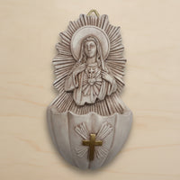 Catholic Holy Water Font with Cross Christian Holy Water Font Devotional Wall Pocket with Cross Sculpted for Prayer Corner, Entryway
