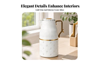 Floral Embossed Insulated Container Jug Ribbed Hot Water Jug Gold-Tone Trim Tea Server Side Handle
