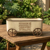 Distressed Tabletop Cart Planter Decorative Metal Cart Planter Old-Fashioned Plant Holder Multi-Purpose for Decorators