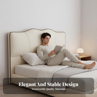 Upholstered Floor-Standing Backboard Creamy aesthetic Headboard Slim outline Bed Backrest for Parents, Homeowners, Apartment, Guest Room