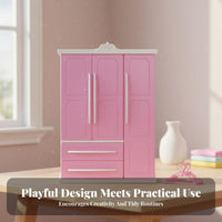 Doll Clothes Wardrobe Gift Set Doll Clothes Organizer Includes Accessories Pink Princess Wardrobe for Girls, Children, Pretend Play, Playroom, Bedroom