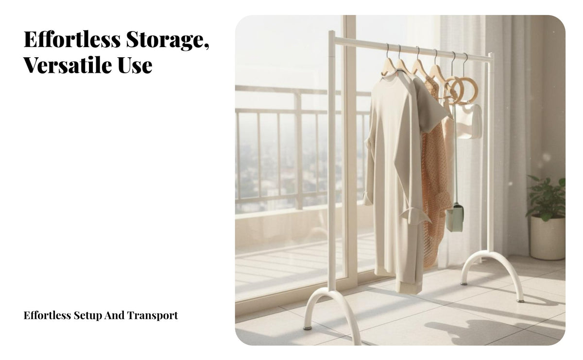 Sturdy and Long-Lasting Floor Standing Clothes Rack Space Saving Metal Clothing Display Stand Stable Arched Feet Metal Garment Display Stand High-Temperature Baked Paint for Shopkeepers, Homeowners, Balcony, Walk-in Closet, Thrift Shop, Entryway