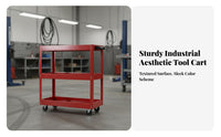 Long-Lasting Steel Construction 3-Tier Tool Cart High Load Capacity 3-Tier Rolling Tool Cart Industrial Grade Workshop Service Trolley Locking Wheels for Mechanics, Tradesmen, DIY Enthusiasts, Auto Repair Shop, Garage, Warehouse