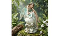 Seated Fairy Woman Statue Organic Carved Base Sitting Fairy Statue Floral