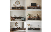 Retro TV Cabinet with Glass Doors Fully Assembled TV Stand with Glass Doors Solid Wood Credenza Sturdy for Decorators, Living Room