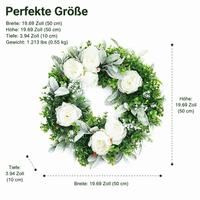 Spring Wreath for Front Door, 50cm Peony Decorative Wreath, Artificial Floral Wreath, White Flower Wreath for Indoor Use