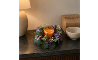 Tabletop Eucalyptus Wreath Circular Arrangement Violet Blossoms Artificial Eucalyptus Wreath Realistic Look Circular Garland Lightweight for Table Display