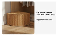 Space-Saving Imitation Rattan Corner Bin Easy to Clean Corner Storage Basket Decorative Quarter Circle Storage Box Waterproof for Homeowners, Families, Bedroom, Living Room, Bathroom, Kitchen