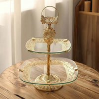 Ornate Two-Tier Fruit Tray Decorative Fruit Tray with Stand Metal 2-Tier Dessert Stand Space-Saving for Hosts