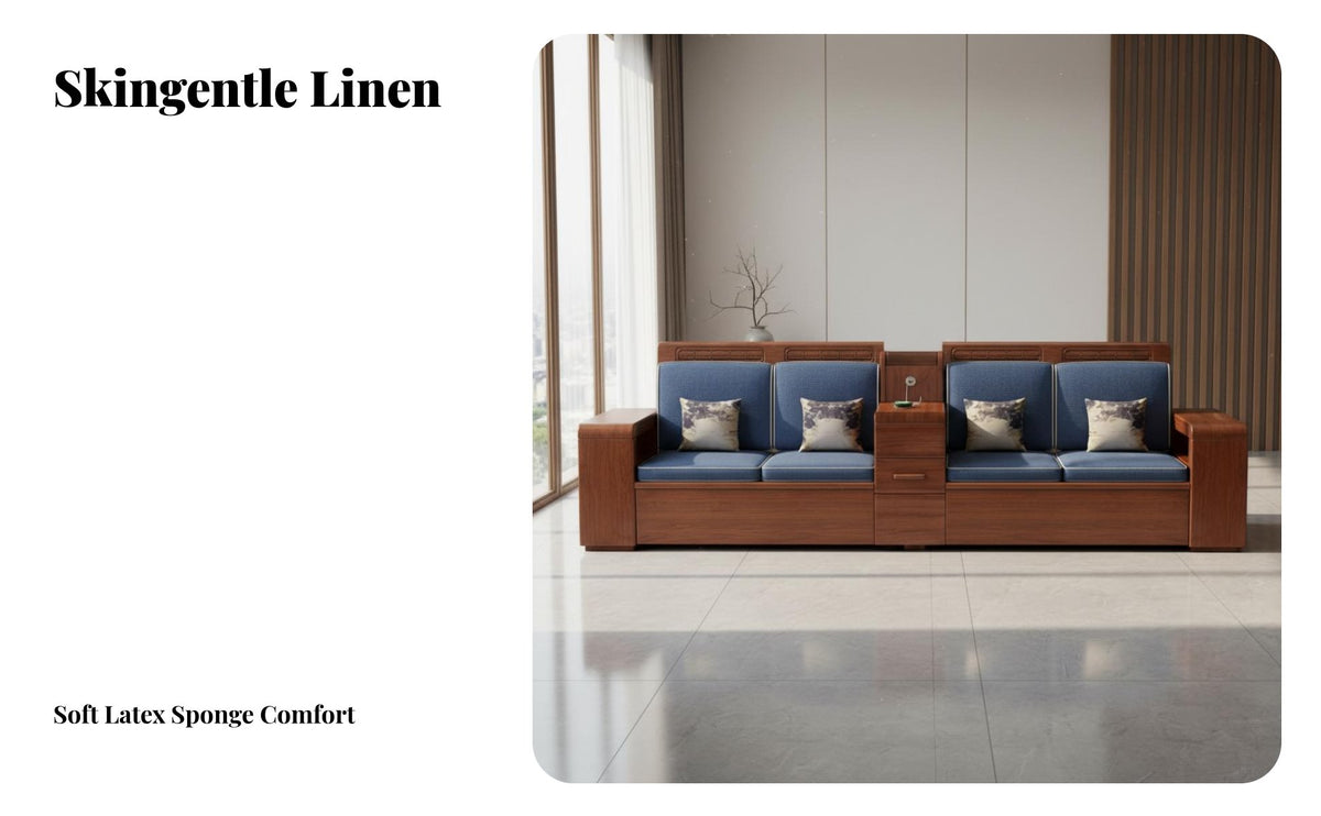 4 Pieces Wooden Sofa Set with Storage Modern Chinese design Upholstered Sofa and Loveseat Set All-Season Use Living Room Furnishings for Families, Home