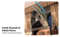Tribal Feather Headdress Natural Feathers Peacock Feather Headband Costume Accessory Hippie Aura Hair Adornment Great Gift