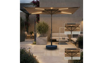 Half Patio Umbrella with Solar Lights SPF 50+ Sun Protection Wall-Side Umbrella with Base areaSaving for Balcony, Courtyard