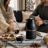 Floral Embossed Insulated Container Jug Ribbed Hot Water Jug Gold-Tone Trim Tea Server Side Handle
