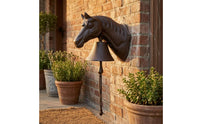 Hand-Pull Horse-Head Bell Vintage Cast Iron Entry Bell Sculpted Entryway Fixture Dark Metal Finish for Doorway