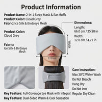 2 in 1 Eye with, Lightweight Adjustable Strap Noise Cancelling Earmuffs, Unisex Sleep Blindfold Relaxation