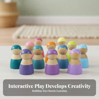 12 Pieces Stackable Montessori Type Figures Rainbow Wood Peg Dolls Develops Fine Movement Skills for Toddlers, Kids, Preschool, Daycare