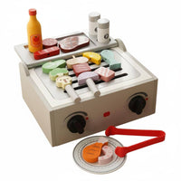 Wooden BBQ Oven Playset Interactive Play Wooden Oven Toy Develops Fine Motor Skills for Kids, Preschoolers