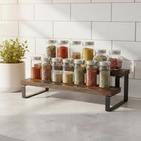 Organizer Rack Wood and Industrial Metal Multi-Tier Display Stand Sturdy Construction Figurine Display Rack for Living Room