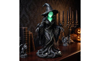 Light-up Witch Statue with Skull Base Glowing Witch Figurine Spooky Ornament Eerie for Courtyard