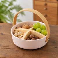 Small Ceramic Snack Serving Platter, Divided Serving Platter with Bamboo Handle, Japanese-Inspired Snack Tray for Entertaining Guests