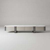 TV Cabinet with Mineral Slab Surface Sleek TV Cabinet Low-Profile Media Console for Living Room