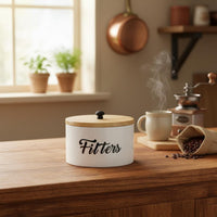 Farmhouse Aesthetic Coffee Filter Storage Box with Lid Coffee Filter Holder Multipurpose Tea Bag Container Countertop Organizer for Cafeteria