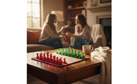 Easy to Stow Red Green Chess Board Set Lightweight Plastic Chess Set Colorful for Beginners, Kids, Travel, School